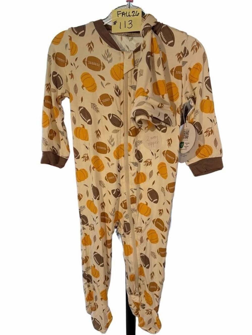 Bamboo Milkberry Pumpkin Football Zip Footie Size 6-9M